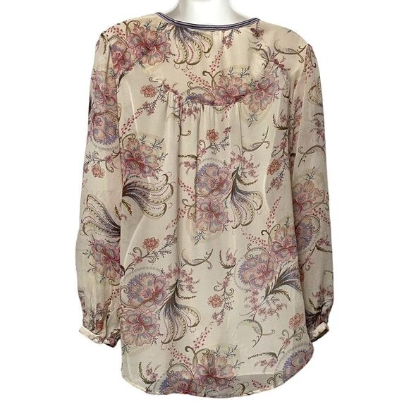 SUNDANCE Jungle Paisley Floral Rasvana Beaded Silk Popover Blouse M - Picture 6 of 9
